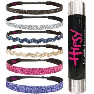 Hipsy 6pk Adjustable No Slip Skinny Wave & Wide Bling Glitter Headbands